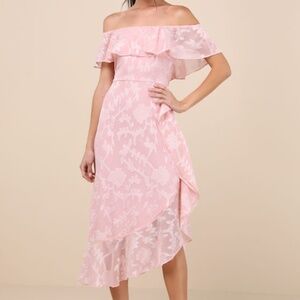 Lulus Pretty Perfect Blush Burnout Floral Off-the-shoulder Midi Dress Pink